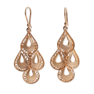 Alternate image for Gold Vermeil Handcrafted Filigree Chandelier Earrings Raindrop Cascade