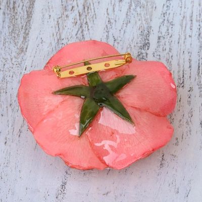 Alternate image for Artisan Crafted Natural Rose Brooch in Pink from Thailand Rosy Mood in Pink
