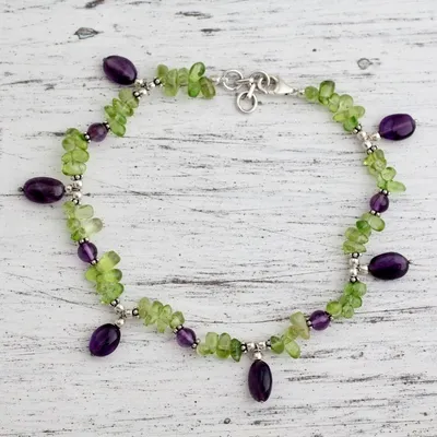 Alternate image for Peridot and amethyst anklet Forest Fiesta