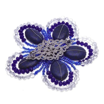 Alternate image for Handmade Floral Dark Blue Howlite and Glass Bead Brooch Pin Spring in Dreams