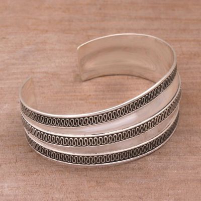 Alternate image for Modern Sterling Silver Cuff Bracelet Balinese Ruffles