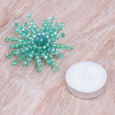 Alternate image for Star-Shaped Green Chalcedony and Glass Beaded Brooch The Harmonious Starlight