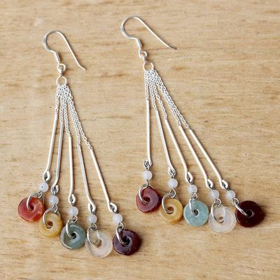 Alternate image for Multicolored Quartz and Jade Waterfall Earrings Earthy Blend