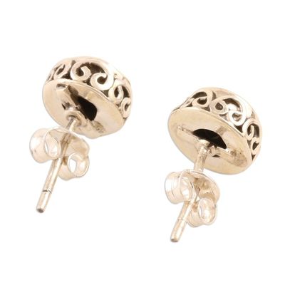 Alternate image for Small Black Onyx Stud Earrings from India Black As Night