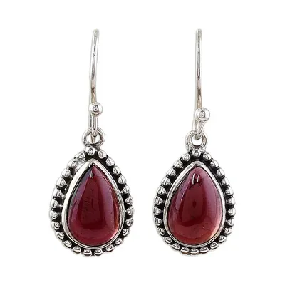 Alternate image for Sterling Silver and Garnet Drop Shape Dangle Earrings Radiant Dewdrops