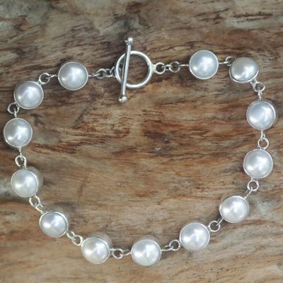 Alternate image for Pearl Sterling Silver Link Bracelet Sterling Contrasts