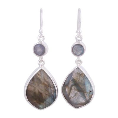 Alternate image for 36 Carat Labradorite and Silver Dangle Earrings Frozen Aurora