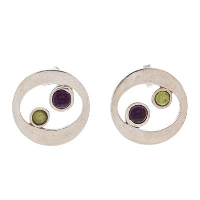 Alternate image for Unique Sterling Silver Amethyst and Peridot Earrings Drifters