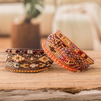 Alternate image for Two Handcrafted Beaded Positive Energy Long Wrap Bracelets Protection and Abundance