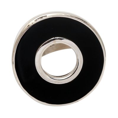 Alternate image for Black Resin and Sterling Silver Cocktail Ring In the Round - Black