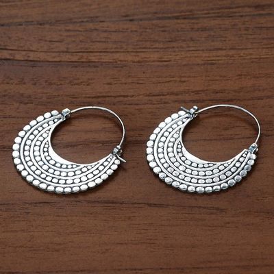 Alternate image for Artisan Crafted Sterling Silver Hoop Style Earrings Moon Sliver