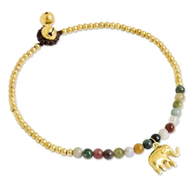 Alternate image for Elephant Charm Agate and Beaded Brass Anklet Stylish Elephant