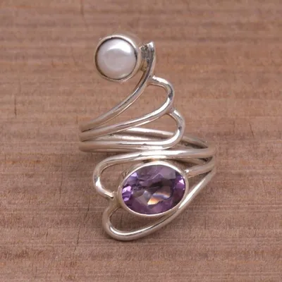Alternate image for Amethyst and Pearl Ring Pure in Heart