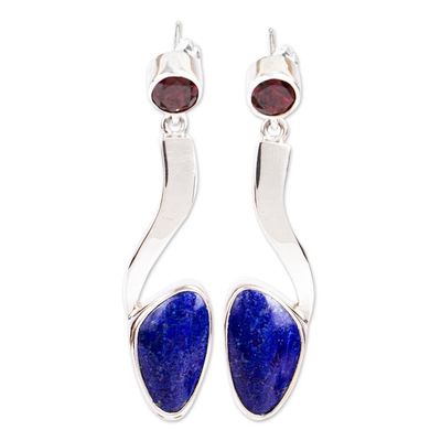 Alternate image for Lapis Lazuli Silver Earrings with Garnet Being Bold