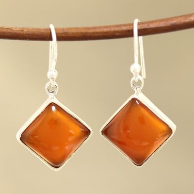 Alternate image for Square Carnelian Dangle Earrings from India Honey Squares