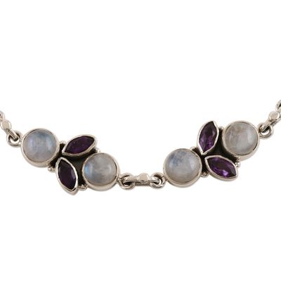 Alternate image for Rainbow Moonstone and Amethyst Sterling Silver Link Bracelet Misty Morning