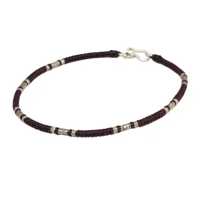 Alternate image for Artisan Crafted Maroon Anklet with Karen Hill Tribe Silver Wandering Maroon