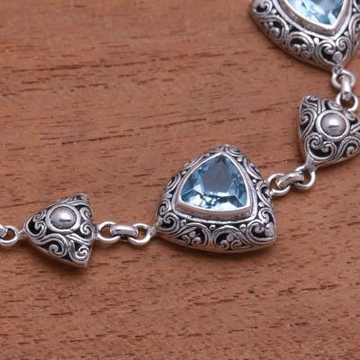 Alternate image for Triangular Blue Topaz Link Bracelet from Bali Triangles of Swirls