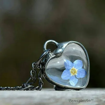 Alternate image for Pressed Flower Jewelry, Real Forget-Me-Not Heart Charm Necklace, Quality Glass Jewelry Gift for Girlfriend, Valentines Day Gift