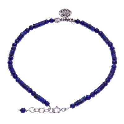 Alternate image for Natural Lapis Lazuli Beaded Anklet with Silver Charm True Charm