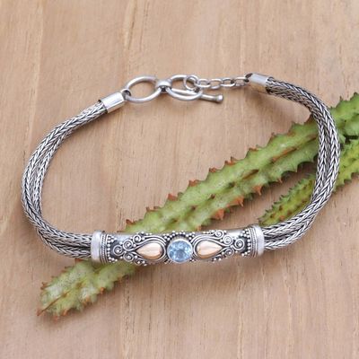 Alternate image for Blue Topaz Naga Chain Bracelet with Gold-Accented Pendant Front to Back in Blue