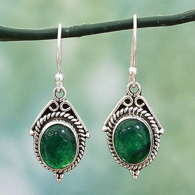 Alternate image for Hand Made Sterling Silver Green Onyx Dangle Earrings India Charming Green