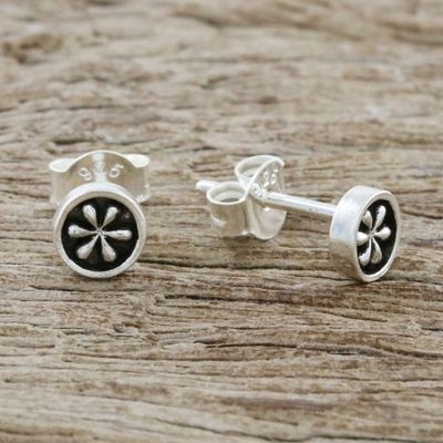 Alternate image for Petite Floral Sterling Silver Stud Earrings from Thailand Daisy Circles