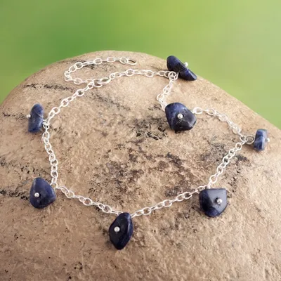 Alternate image for Sterling Silver Charm Anklet with Sodalite Stone from Peru Blue Sunny Days