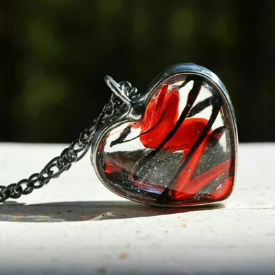 Alternate image for Heart Necklace, Red and Black Heart Pendant, Fused Glass Heart Jewelry, Valentines Day Gift for Her