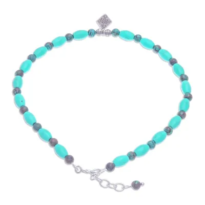 Alternate image for Blue Howlite and Jasper Beaded Anklet with Silver Charm Triangular Bloom in Blue
