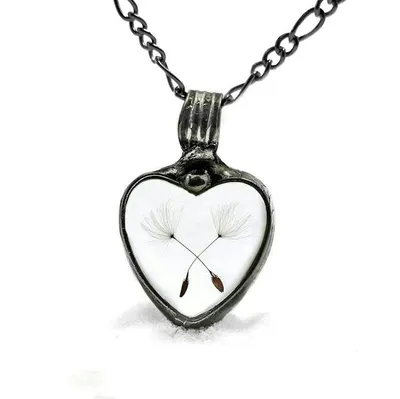 Alternate image for Dandelion Seed Heart Pendant Necklace for Women, Stained Glass Terrarium Jewelry