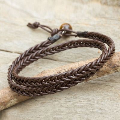 Alternate image for Hand Braided Brown Leather Mens Wrap Bracelet Double Chocolate