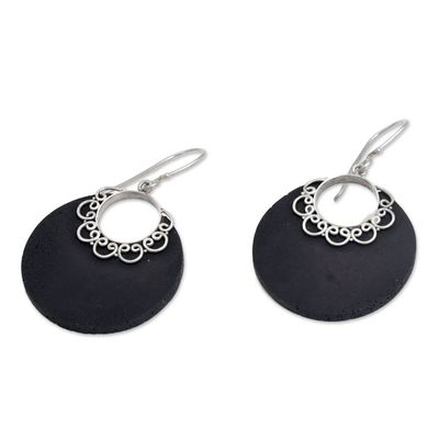Alternate image for Sterling Silver and Lava Stone Crescent Earrings from Bali Crescent Lace