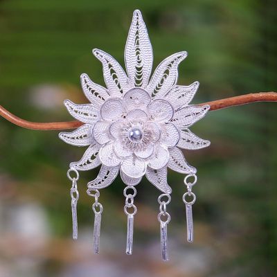 Alternate image for Sterling silver brooch pin Flower on Fire