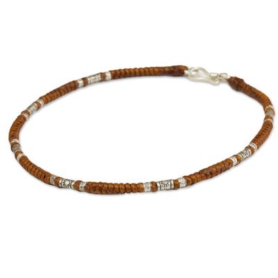 Alternate image for Artisan Crafted Brown Anklet with Karen Hill Tribe Silver Wandering Brown