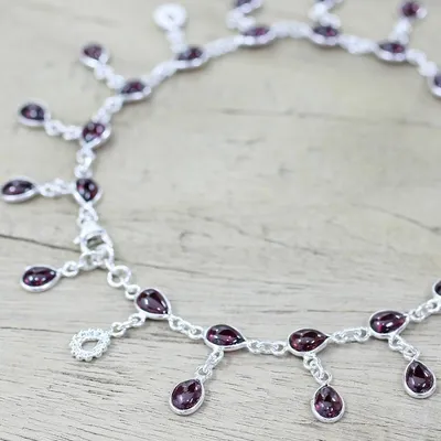 Alternate image for Hand Made Garnet Sterling Silver Charm Anklet India Starry Allure in Red