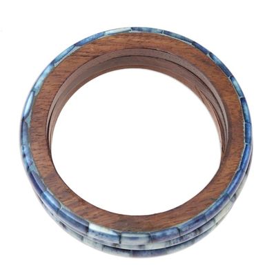 Alternate image for Blue Bone and Mango Wood Bangle Bracelets Set of 3 Blue Saga