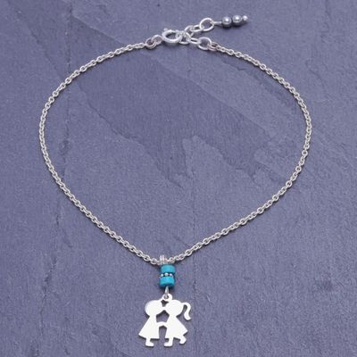 Alternate image for Hematite and Sterling Silver Charm Anklet Playground Love
