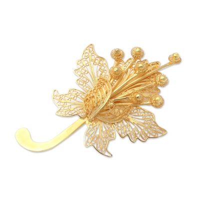 Alternate image for Gold-Plated Sterling Silver Flower Brooch Hibiscus Glow