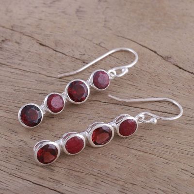 Alternate image for Ruby and Garnet Sterling Silver Dangle Earrings from India Trendy Orbs