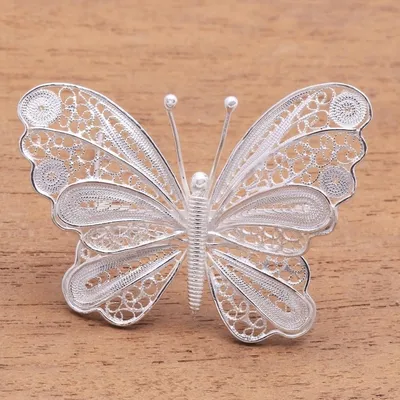 Alternate image for Butterfly Brooch Crafted from Sterling Silver Filigree Mesmerizing Butterfly