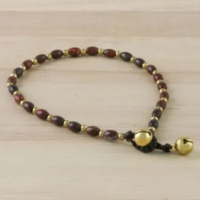 Alternate image for Handmade Jasper and Brass Beaded Anklet from Thailand Boho Bliss