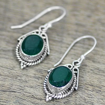 Alternate image for Hand Made Sterling Silver Green Onyx Dangle Earrings India Charming Green