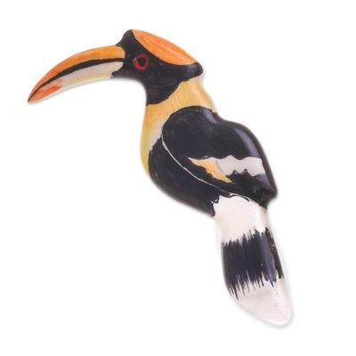 Alternate image for Ceramic Handpainted Hornbill Brooch Pin Hornbill Love