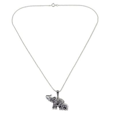 Alternate image for Garnet and Marcasite Elephant Pendant Necklace from Thailand Glistening Elephants