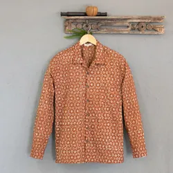 Image for Russet and Salamander Geometric Batik Cotton Shirt for Men Denpasar Gentleman in Russet