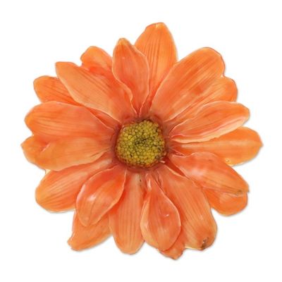 Alternate image for Natural Aster Flower Brooch in Tangerine from Thailand Let It Bloom in Tangerine