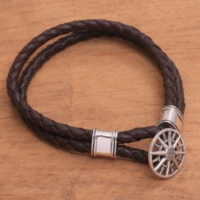 Alternate image for Leather Braided Cord Bracelet with a Sterling Silver Compass True North