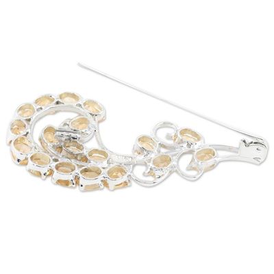 Alternate image for Hand Made Citrine and Sterling Silver Brooch Golden Paisley