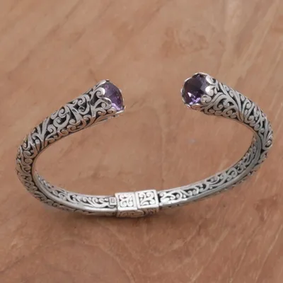 Alternate image for Amethyst and 925 Sterling Silver Spiral Motif Cuff Bracelet Spiral Engagement